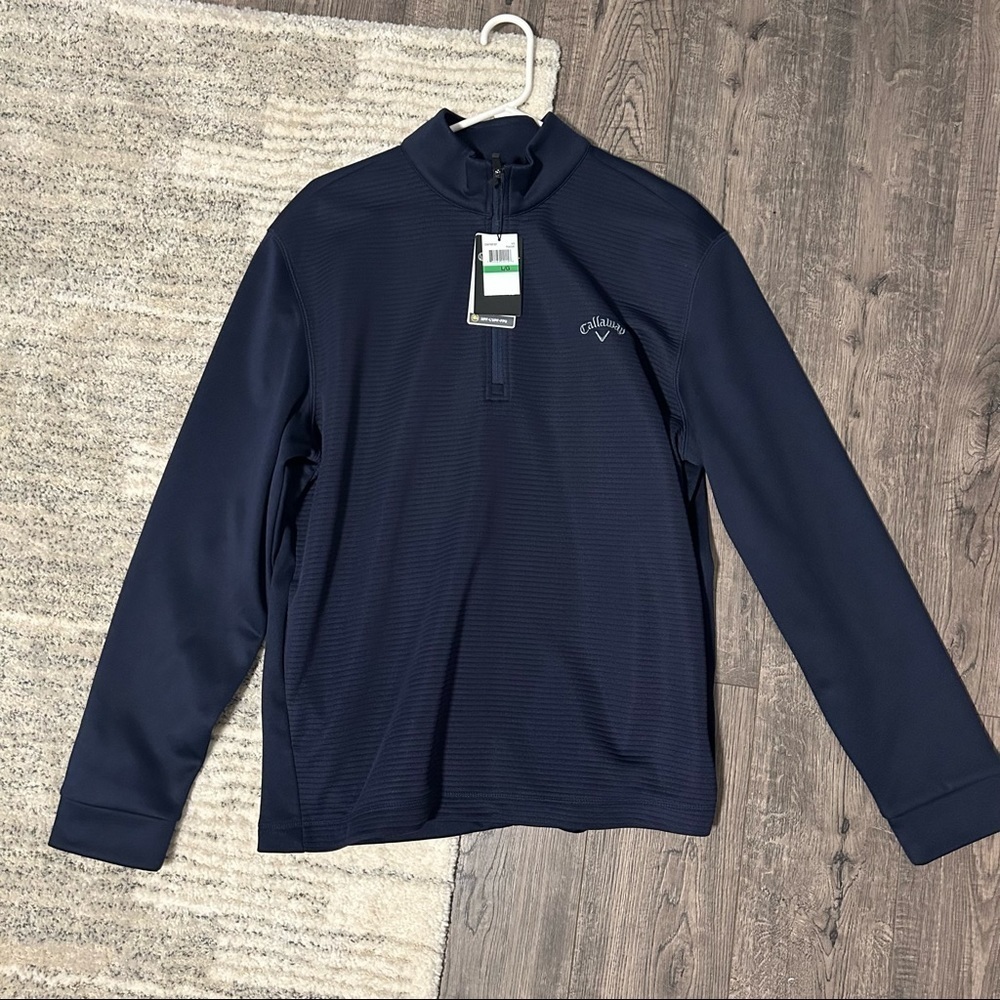 NWT Callaway Men's Golf Quarter Zip Nacy Blue Pulllover size Large